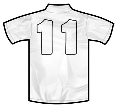 Number 11 eleven white sport shirt as a soccer,hockey,basket,rugby, baseball, volley or football team t-shirt. Like German or England or USA national team