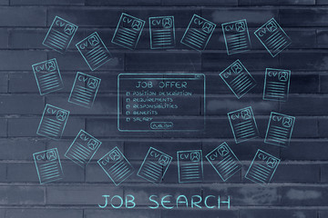 job offer surrounded by lots of resumes