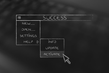 success dropdown menu, pointer selecting the Activate option