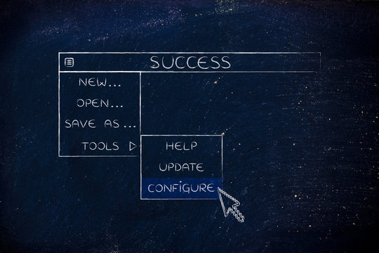 success dropdown menu, pointer selecting the Configure option
