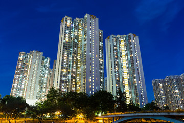 Fototapeta na wymiar Hong Kong apartment building at night