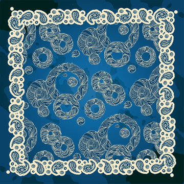 Paisley and round. Bandana print with design for silk neck scarf.Traditional ethnic pattern.  vector image.