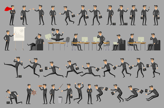 Collection of business people illustrations in different poses vector