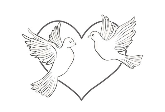 A pair of doves on heart background, vector illustration