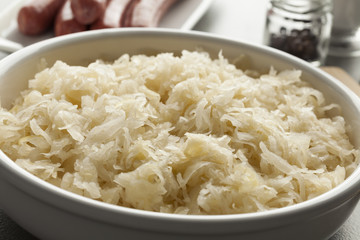 Bowl with raw preserved sauerkraut
