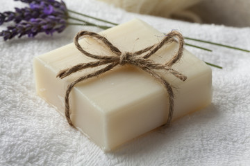 Fototapeta na wymiar Piece of lavender soap