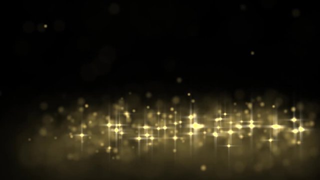Golden glowing star particle in random direction  3D render abstract background  animation motion graphic with copy space on black background