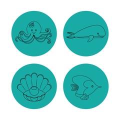 icon set over circles. Sea life design. Vector graphic
