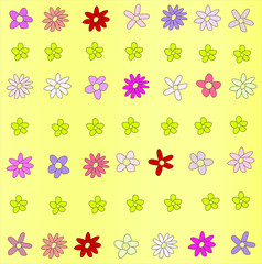 Fototapeta na wymiar Fundo floral com flores de cores e formas sortidas