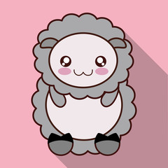 Cute animal design represented by kawaii sheep icon. Colorfull and flat illustration. 