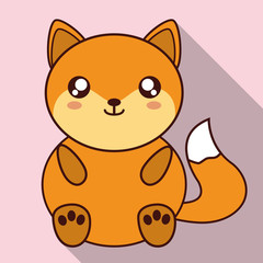 Cute animal design represented by kawaii fox icon. Colorfull and flat illustration. 