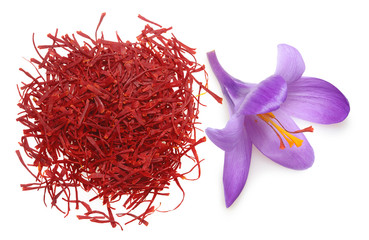 Naklejka premium Flower crocus and dried saffron spice