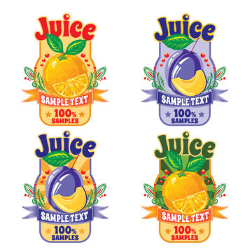 set of templates for labels of juice from the fruit of orange and plum