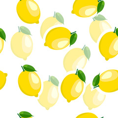 Pattern. lemon and leaves same sizes on blue background. Transparency lemon.