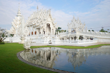 Wat Rong Khun (White temple) in the vicinity of Chiang Mai in the early morning. Northern Thailand