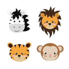 cute set animals heads isolated icon design, vector illustration  graphic 