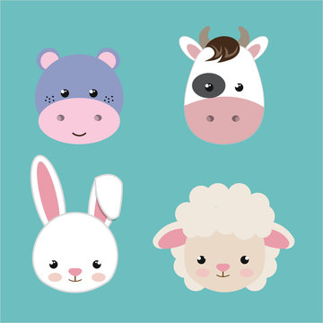 cute set animals heads isolated icon design, vector illustration  graphic 