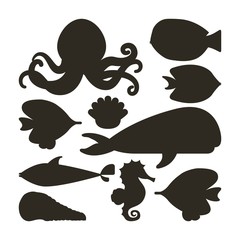 fish oyster octopus whale shell and sea horse icon. Vector graph
