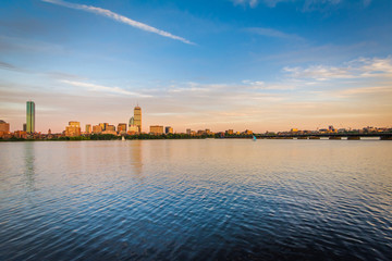 The Charles River at sunset, in Cambridge, Massachusetts.