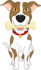 Fototapeta na wymiar Cartoon funny dog with bone isolated on white background 