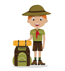 scout character with travel bag isolated icon design, vector illustration  graphic 