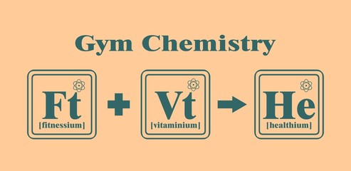 Fitness model metaphor. Creative Vector Typography Poster Concept. Health chemistry. Fictional chemical elements in reaction.