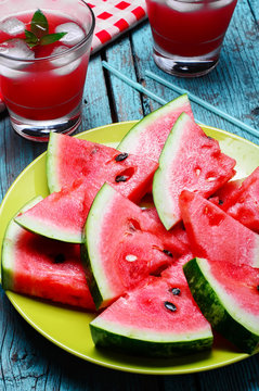 Cut slices of watermelon