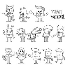 Business cartoon team , doodle style