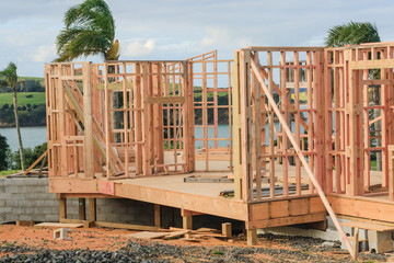 construction of a house by the sea