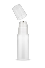 White plastic container of spray bottle isolated on white backgr