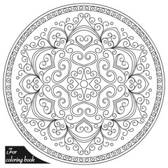 Henna tattoo mandala in mehndi style. Pattern for coloring book. Hand drawn vector illustration isolated on white background. Design element in Doodles style.
