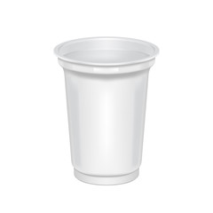 Empty plastic cup on a white background.