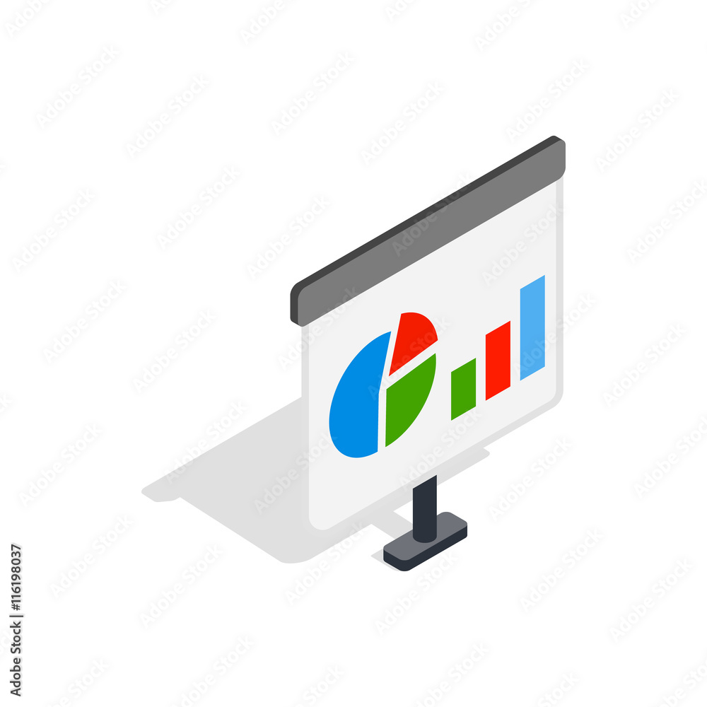 Poster board with schedule icon in isometric 3d style isolated on white background. presentation symbol