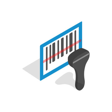 Barcode Scanner Icon In Isometric 3d Style Isolated On White Background. Equipment Symbol