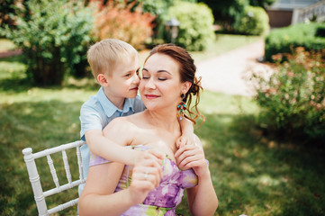 happy family together in picnic, colorful outdoors