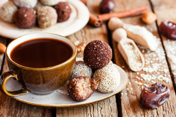 cup of cocoa and healthy vegan candy