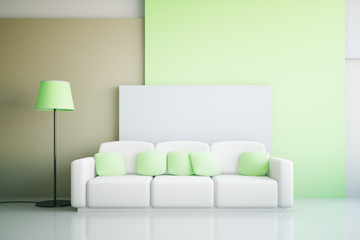 Green and white room interior