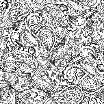 Seamless paisley patern. Doodle design, for wrapping, wallpaper, fabric, canvas, coloring book, page