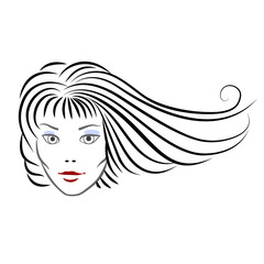 feminine face for hair salon logo icon in brush drawing style