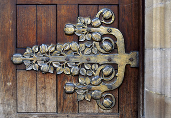 Vintage hinge on the church door from Birmingham city center, United Kingdom