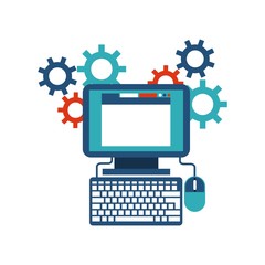 Computer gears website icon. Media design. Vector graphic