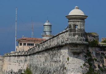 View from the Castillo de los Tres Reyes del Morro with part of fortifications in Havana.