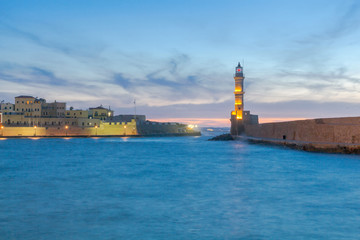 Chania. Old harbor at night.