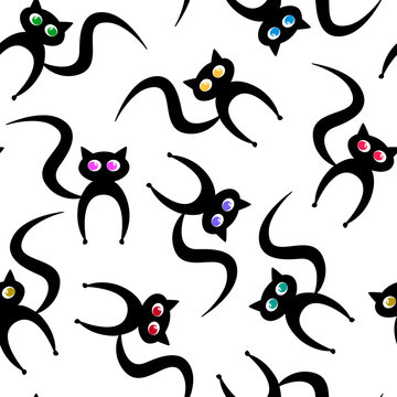Seamless pattern funny black cats