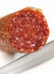 smoked sausage salami on white backgrounds