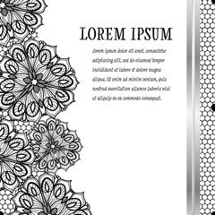 Old lace frame, ornamental flowers. Vector texture.