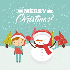Kid and snowman icon. Merry Christmas design. Vector graphic