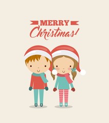 Boy and girl kids icon. Merry Christmas design. Vector graphic