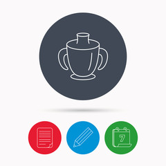 Toddler spout cup icon. Baby mug sign.