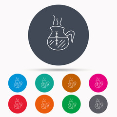 Coffee kettle icon. Hot drink pot sign.